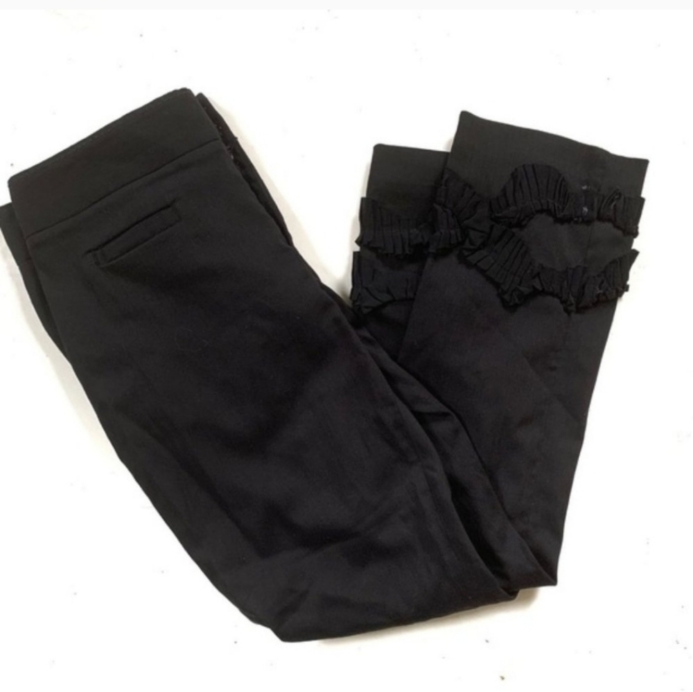 Anthropologie Elevenses Black Ruffle Trim Ankle‎ Cropped Pants Womens 0